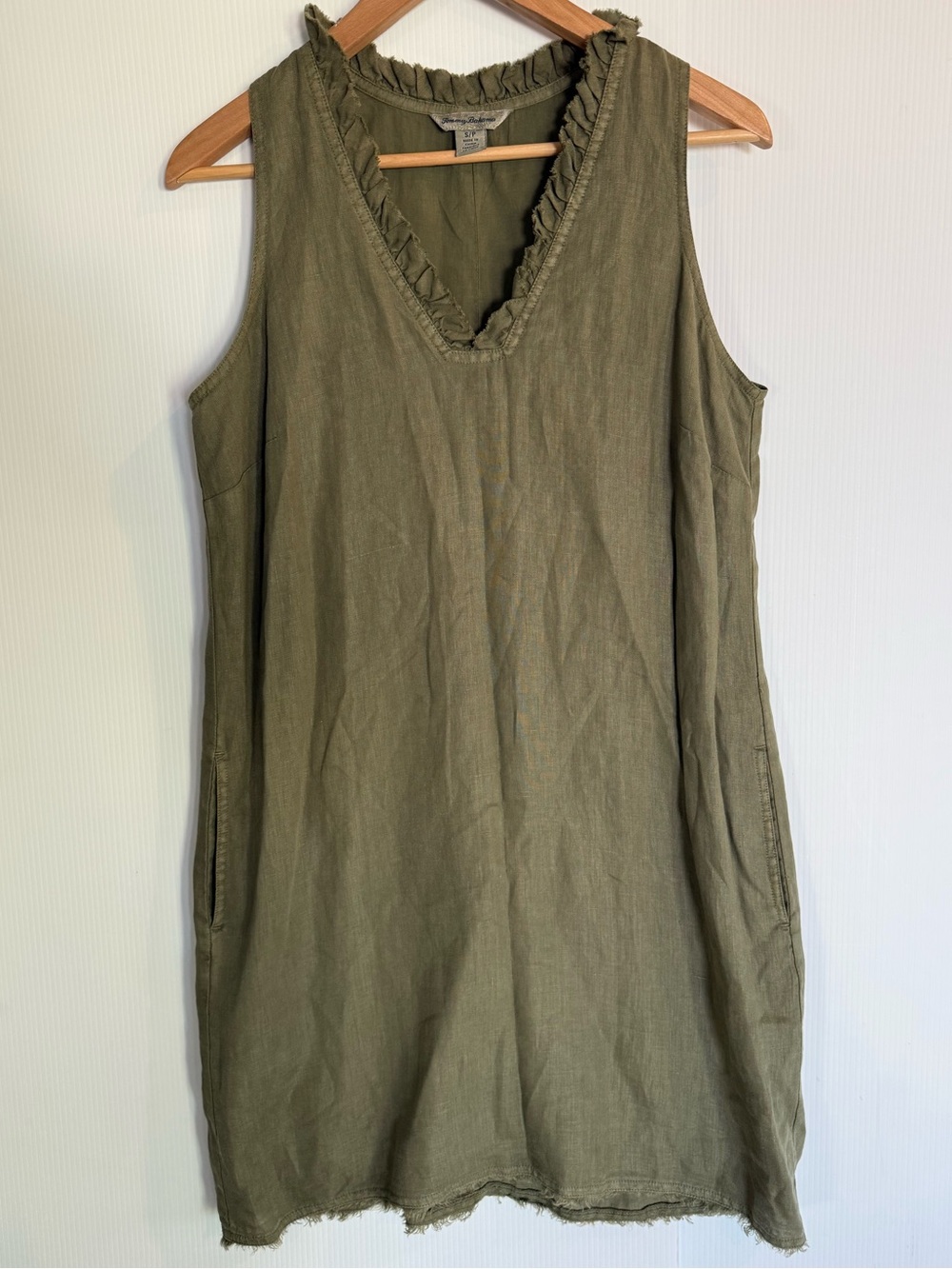 TOMMY BAHAMA Olive Green Linen Dress